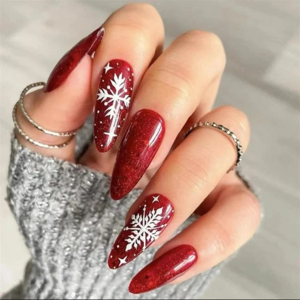 Acrylic-Almond-Christmas-Nails-Frosty-Tips