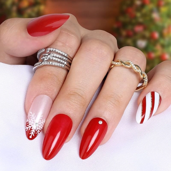 Acrylic-Almond-Christmas-Nails-Red-Rhinestones