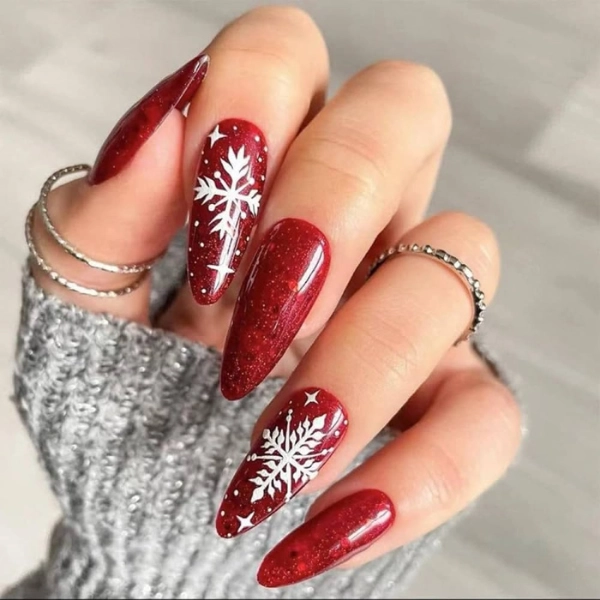 Acrylic-Almond-Christmas-Nails-Red-Sparkle