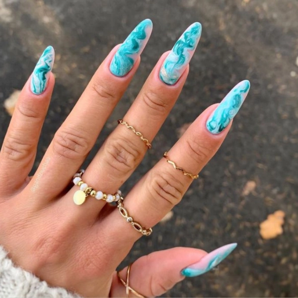 Almond-Blue-Summer-Nails-Blue-Tie-Dye