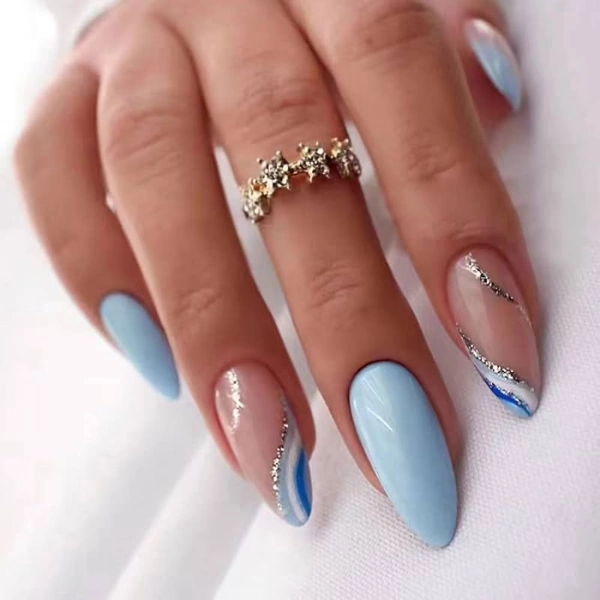 Almond-Blue-Summer-Nails-Blue-and-Silver