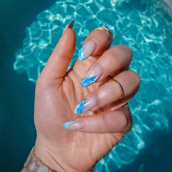 Almond-Blue-Summer-Nails-Marble