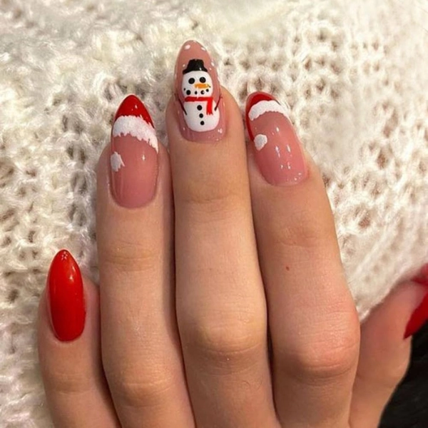 Almond-shape-Christmas-nails-Santa-and-Friends