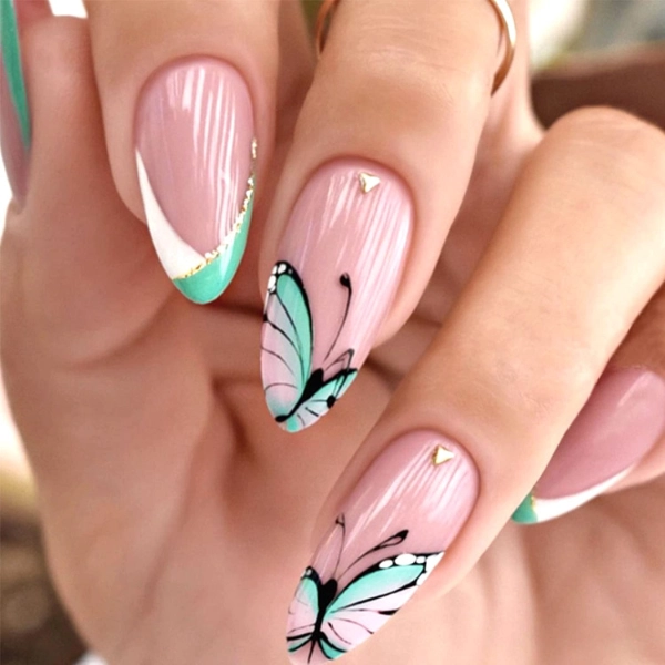 Almond-shape-summer-nails-Butterfly