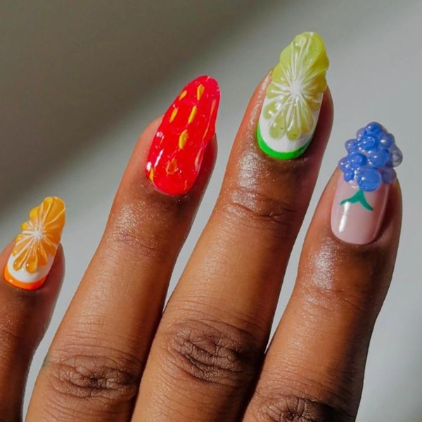 Almond-shape-summer-nails-Fruit-Salad