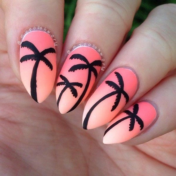 Almond-shape-summer-nails-Palm-Trees