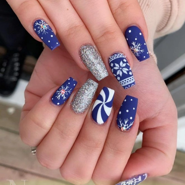 Blue-Christmas-Nail-Blue-and-Silver-Glitter