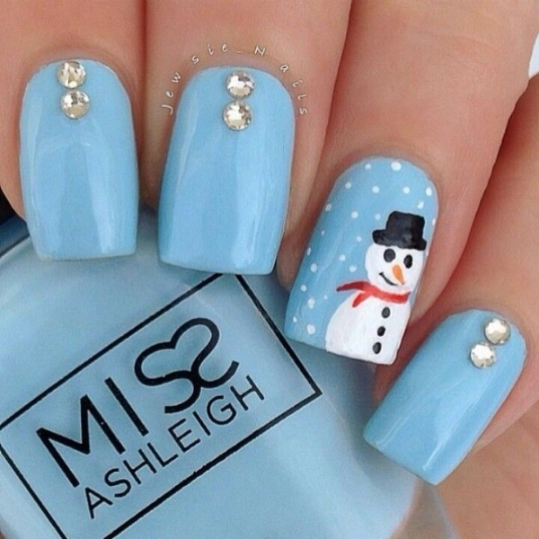 Blue-Christmas-Nail-Blue-and-White-Snowmen