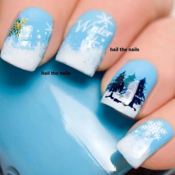 Blue-Christmas-Nail-Snowy-Scene