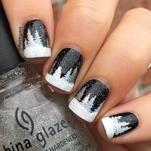 Easy-Christmas-nail-Winter-Forest