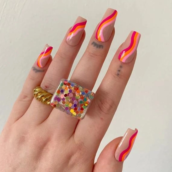 Pink-and-orange-summer-nails-Abstract