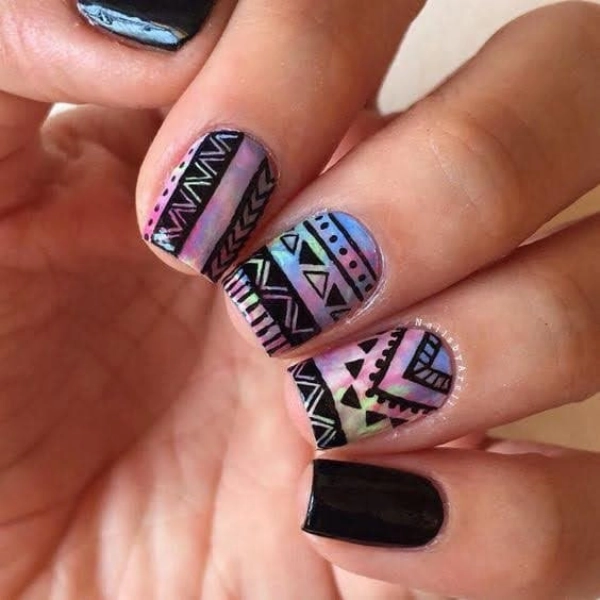 Short-Square-Summer-Nails-Tribal-Patterns