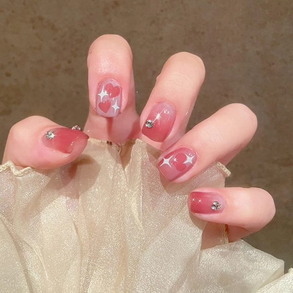 Short-pink-acrylic-nails-Stars