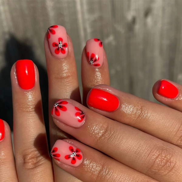 Simple-Red-Summer-Nails-Floral