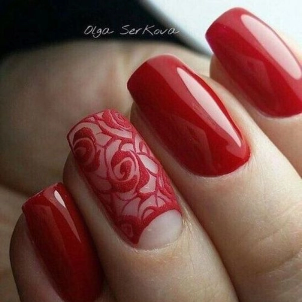 Simple-Red-Summer-Nails-Lace