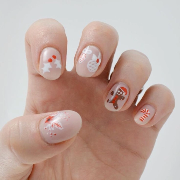 Simple-short-Christmas-nails-Gingerbread-Man