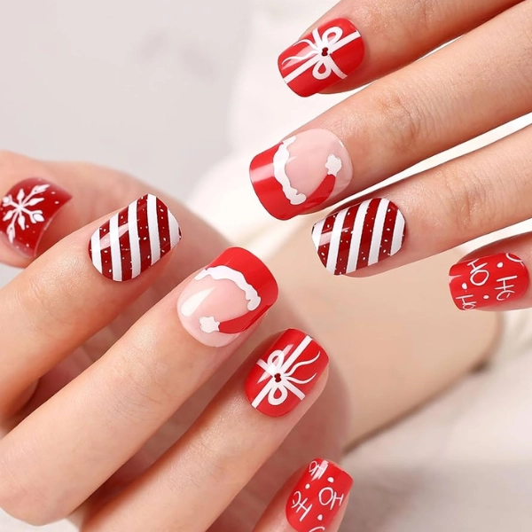 Simple-short-Christmas-nails-Red-and-White-Stripes