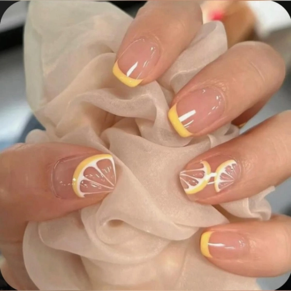 Simple-yellow-summer-nails-Lemonade-French