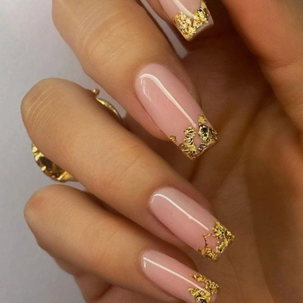 Summer-French-Tip-Nail-Gold-Foil