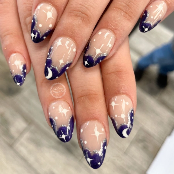 Summer-French-Tip-Nail-Starry-Night