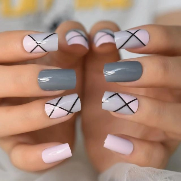 acrylic-square-nails-Classic-Geometric