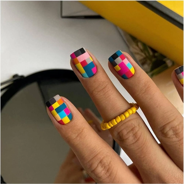 acrylic-square-nails-Color-Block