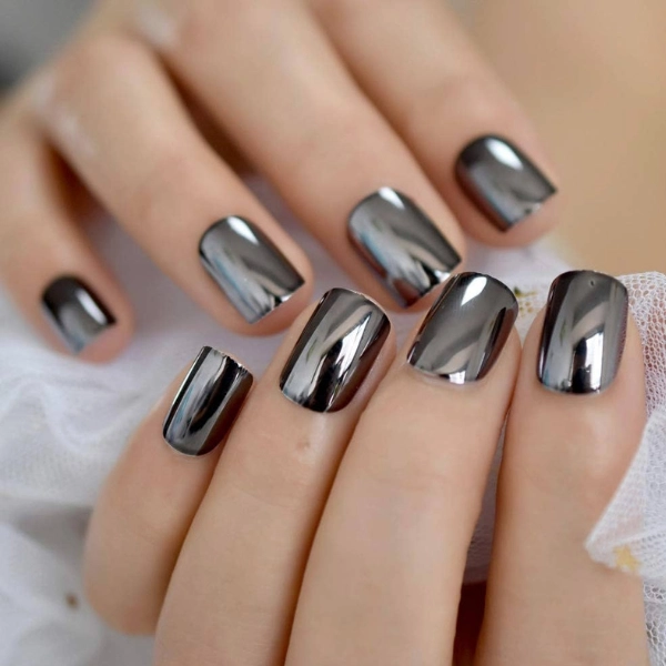 acrylic-square-nails-Metallic