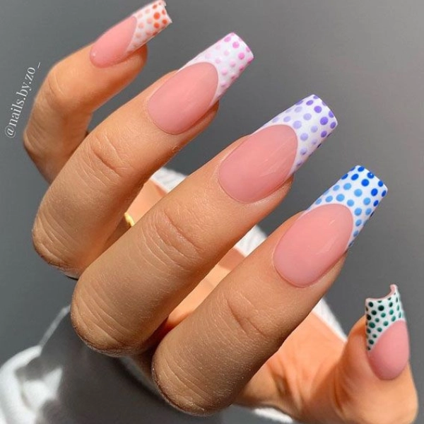 acrylic-square-nails-Polka-Dots