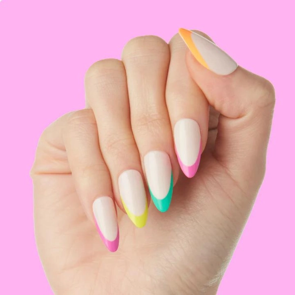 almond-short-summer-nails-Neon-French-Tips