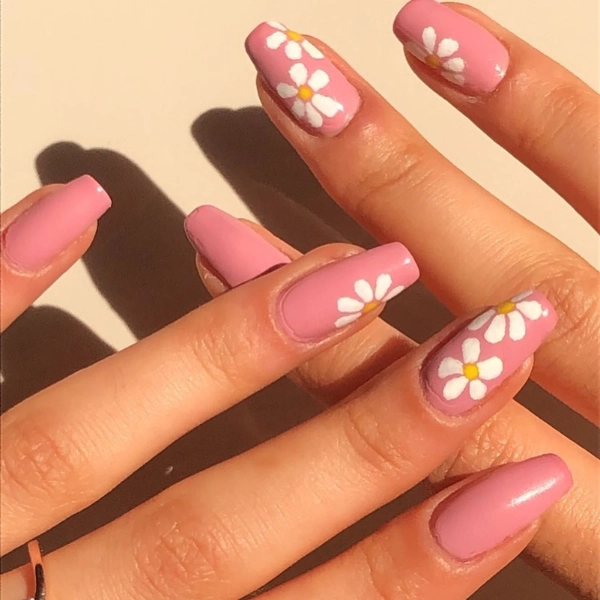 pink-simple-summer-nails-Floral