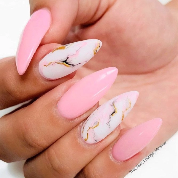 pink-simple-summer-nails-Marble