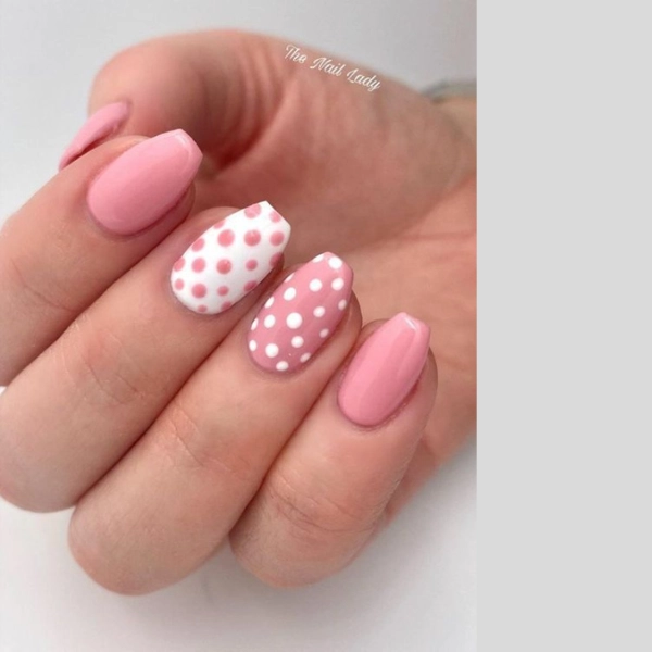 pink-simple-summer-nails-Polka-Dots