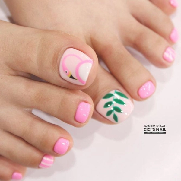 pink-summer-toe-nails-Tropical