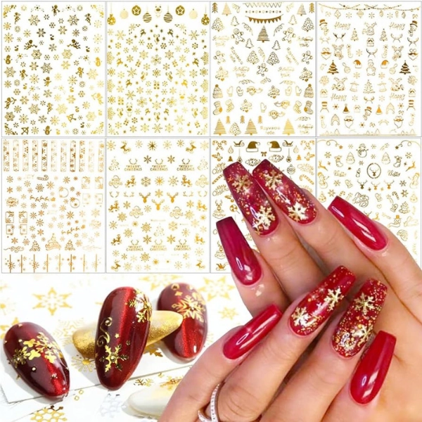 red-christmas-nails-Gold-Flakes