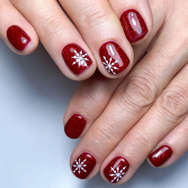 red-christmas-nails-Silver-Stars