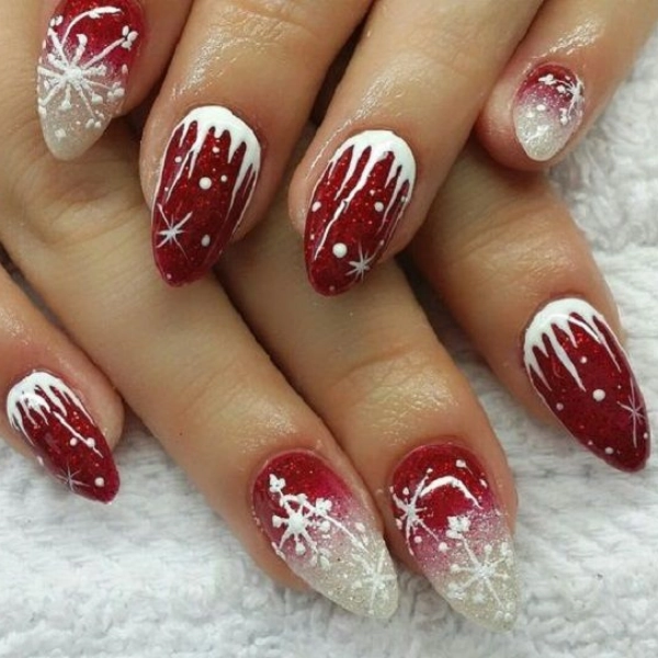 red-christmas-nails-Snowfall-Design