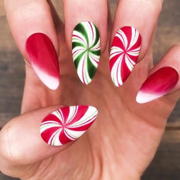 short-almond-christmas-nails-Peppermint-Swirls