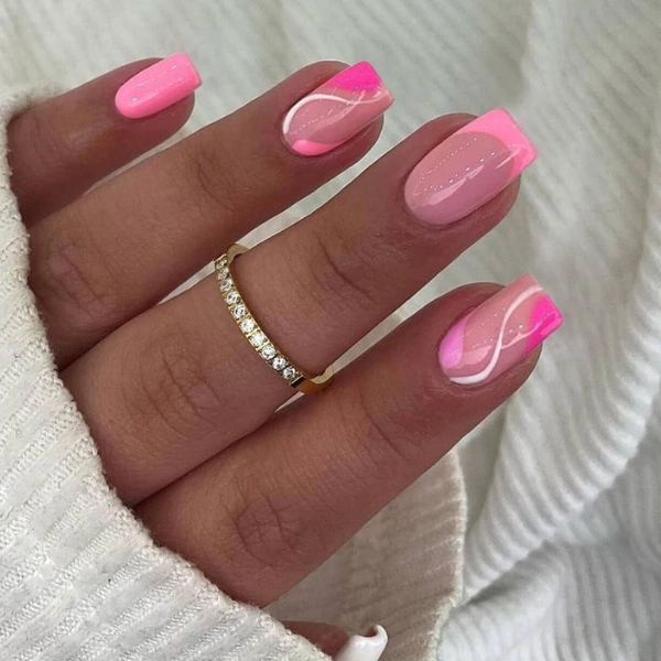 short-pink-nails-Hot-Pink-Tips