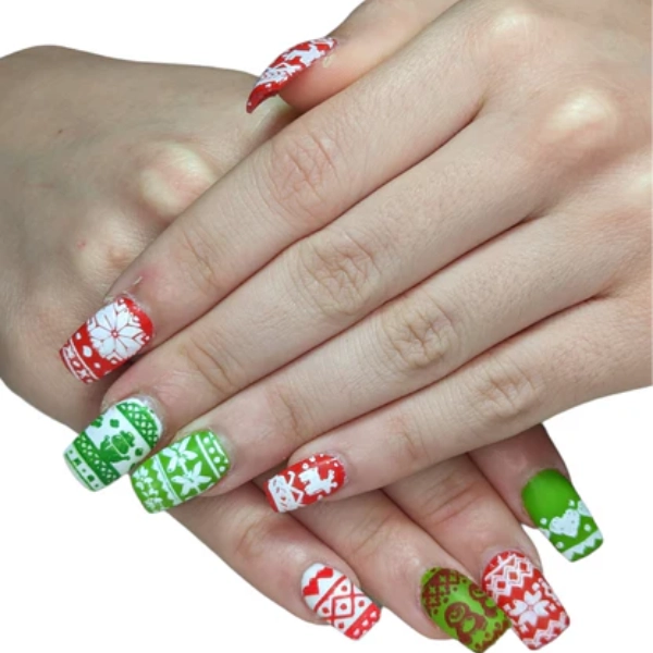 short-square-Christmas-nails-Ugly-Sweater