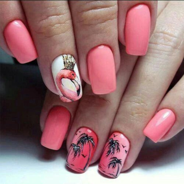 simple-short-summer-nails-Flamingo-Pink