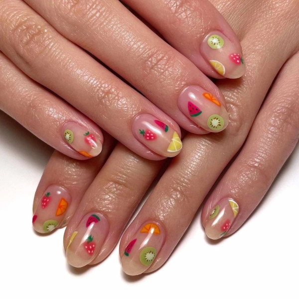 simple-short-summer-nails-Fruit-Salad