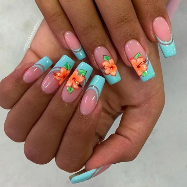 square-summer-nails-Tropical-Floral