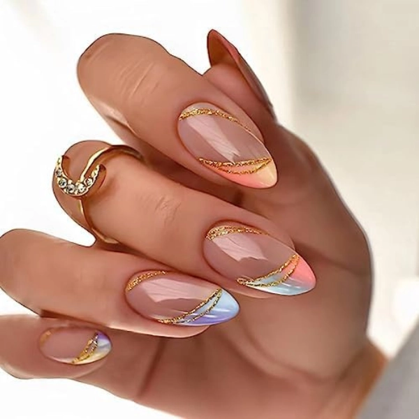 summer-almond-nails-designs-Gradient-Glitter