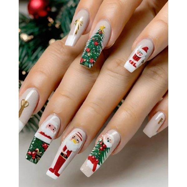 Acrylic-Coffin-Christmas-Nails-Christmas-Tree-Accents