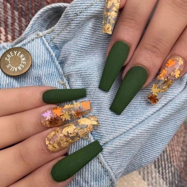 Autumn-green-fall-nails-Olive-and-Gold-Foil