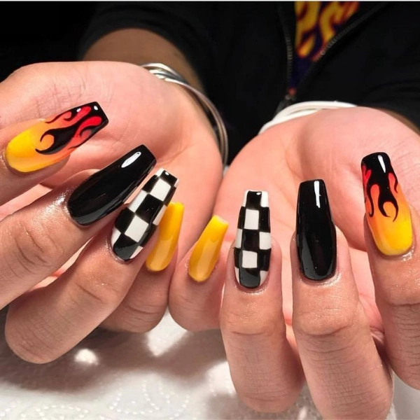 Dope-Nail-Swag-Style-Checkered-Pattern