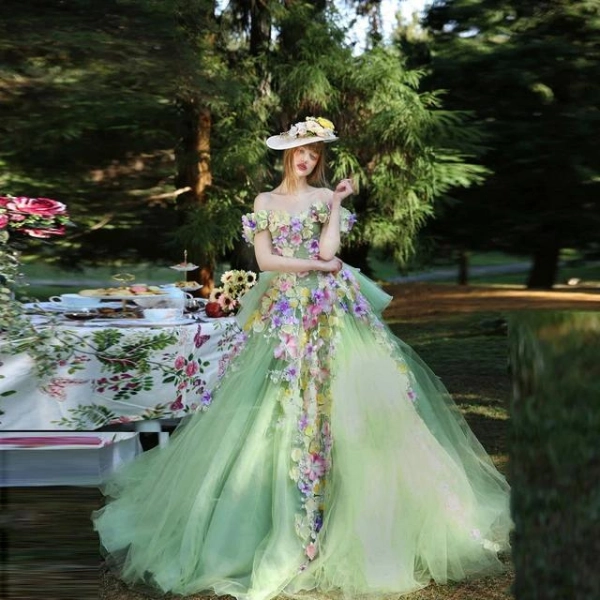 Fairy-Wedding-Dress-in-Green-Floral-Embroidery