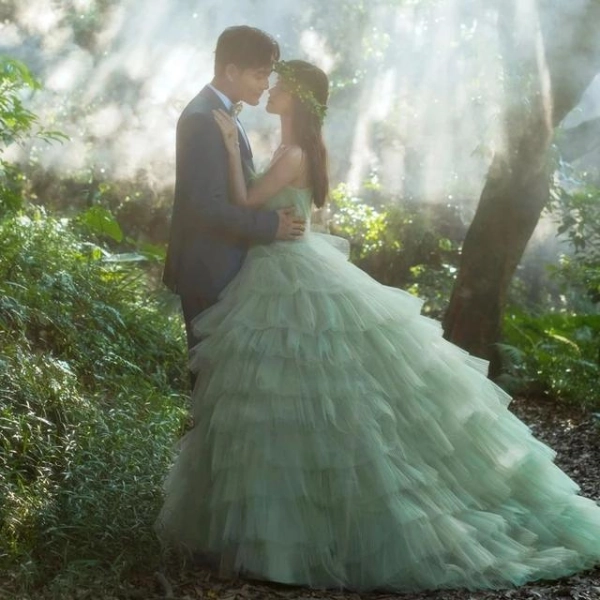 Fairy-Wedding-Dress-in-Green-Romantic-Train