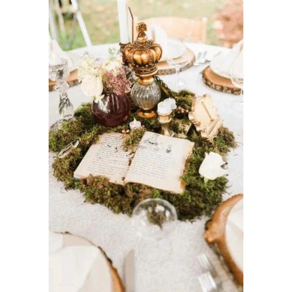 Forest-Fairy-Wedding-Themes-Moss-Covered-Centerpieces