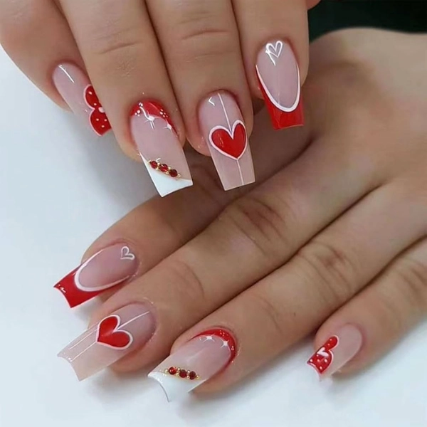 French-Tip-Nails-with-Gems-Valentines-Day